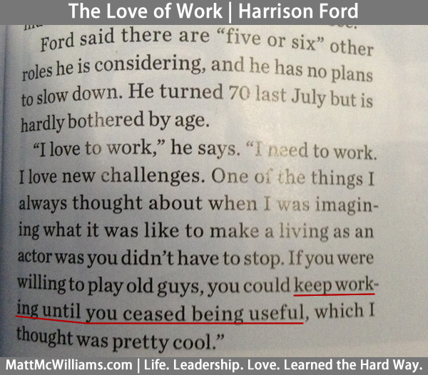 Quote about work from Harrison Ford