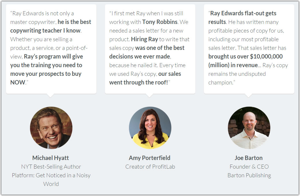 Testimonials for Ray Edwards Copywriting Academy