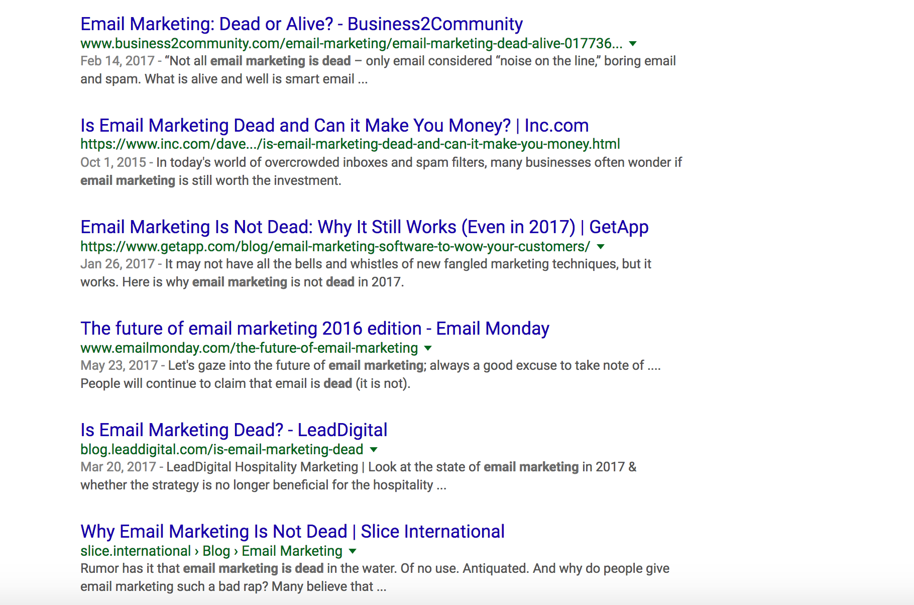Is Email Marketing Dead search results