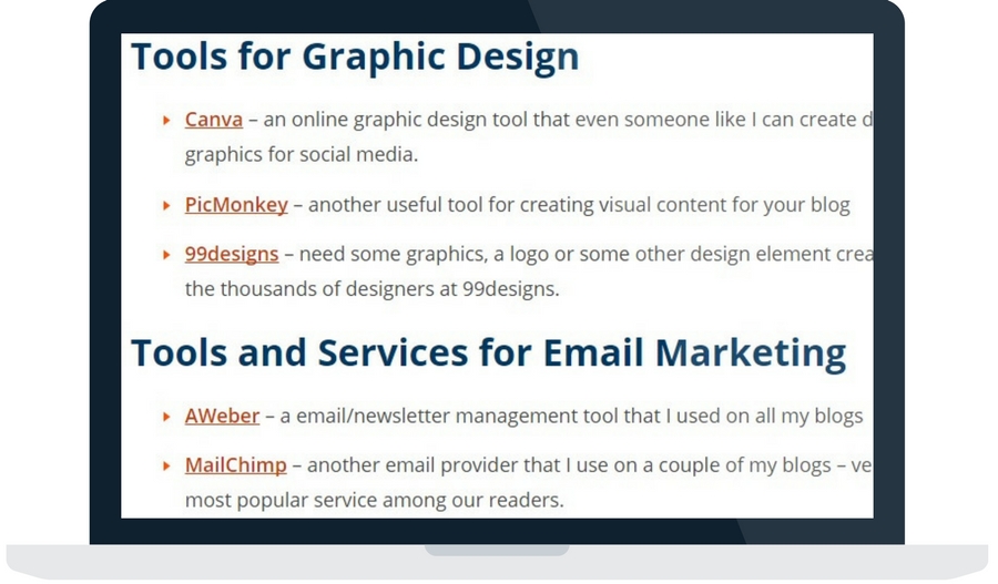 Blog resources page example