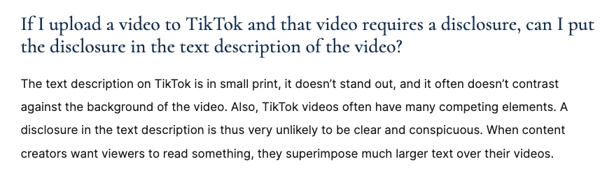FTC disclosure rules for affiliate links on tiktok