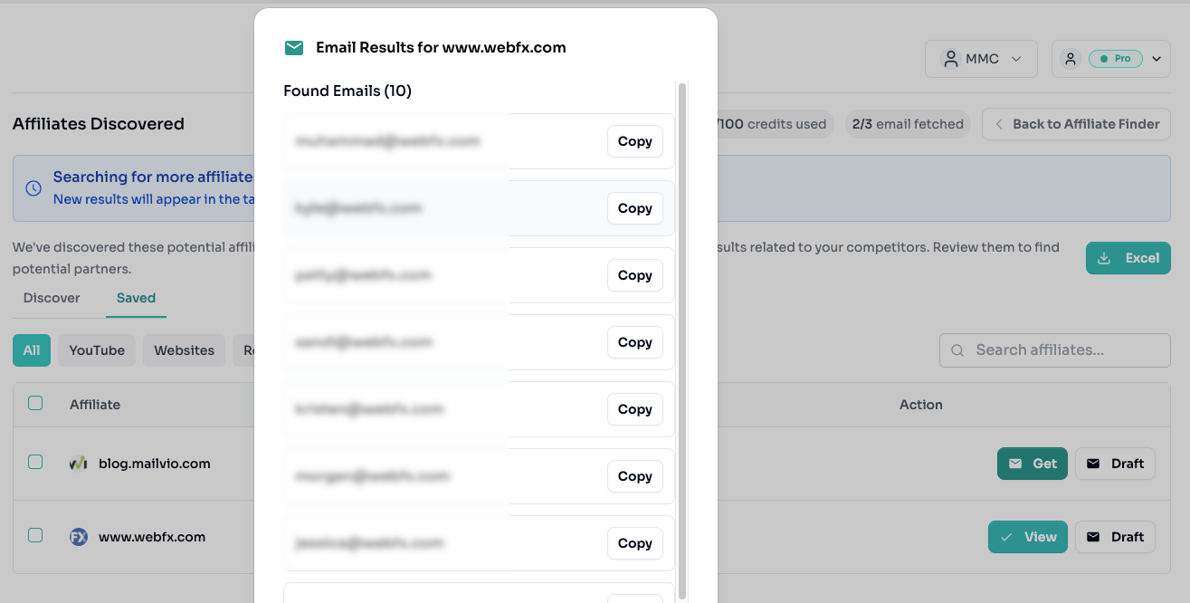 Find affiliate emails with Endorsely