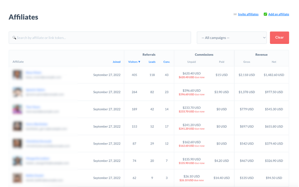 rewardful affiliate tracking dashboard