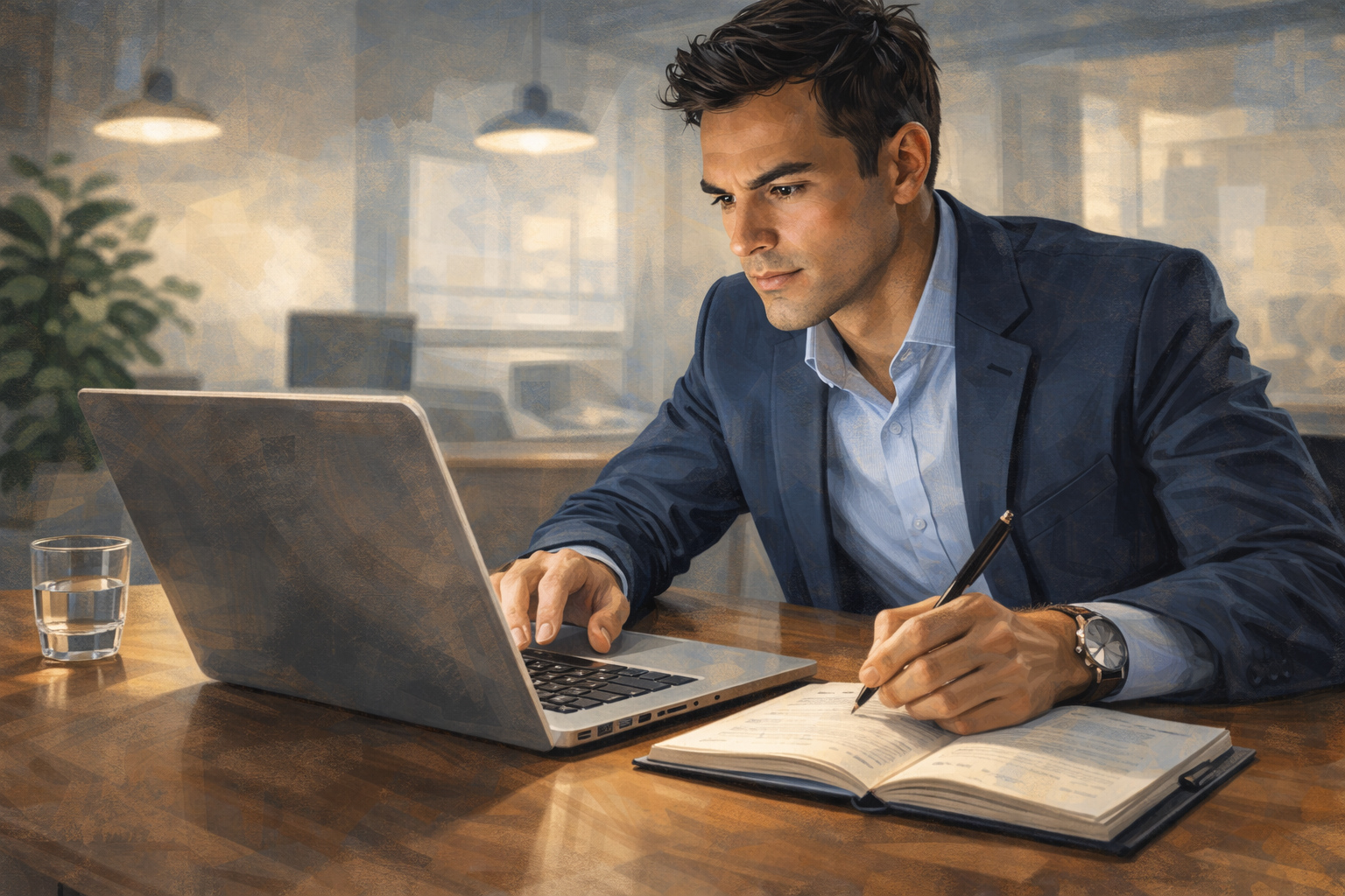 Affiliate manager reviewing performance data on a laptop screen, focused expression