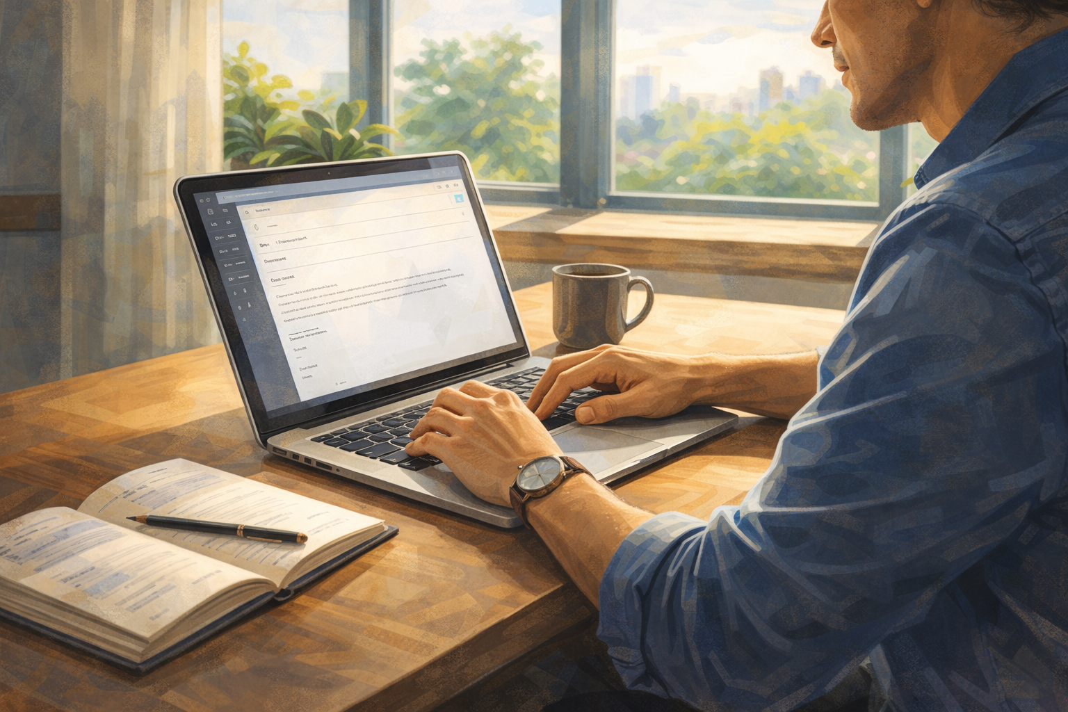 Person composing an email on a laptop to send to affiliates