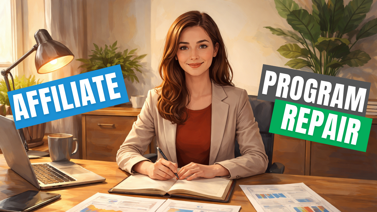 Affiliate manager reviewing program performance documents at a desk