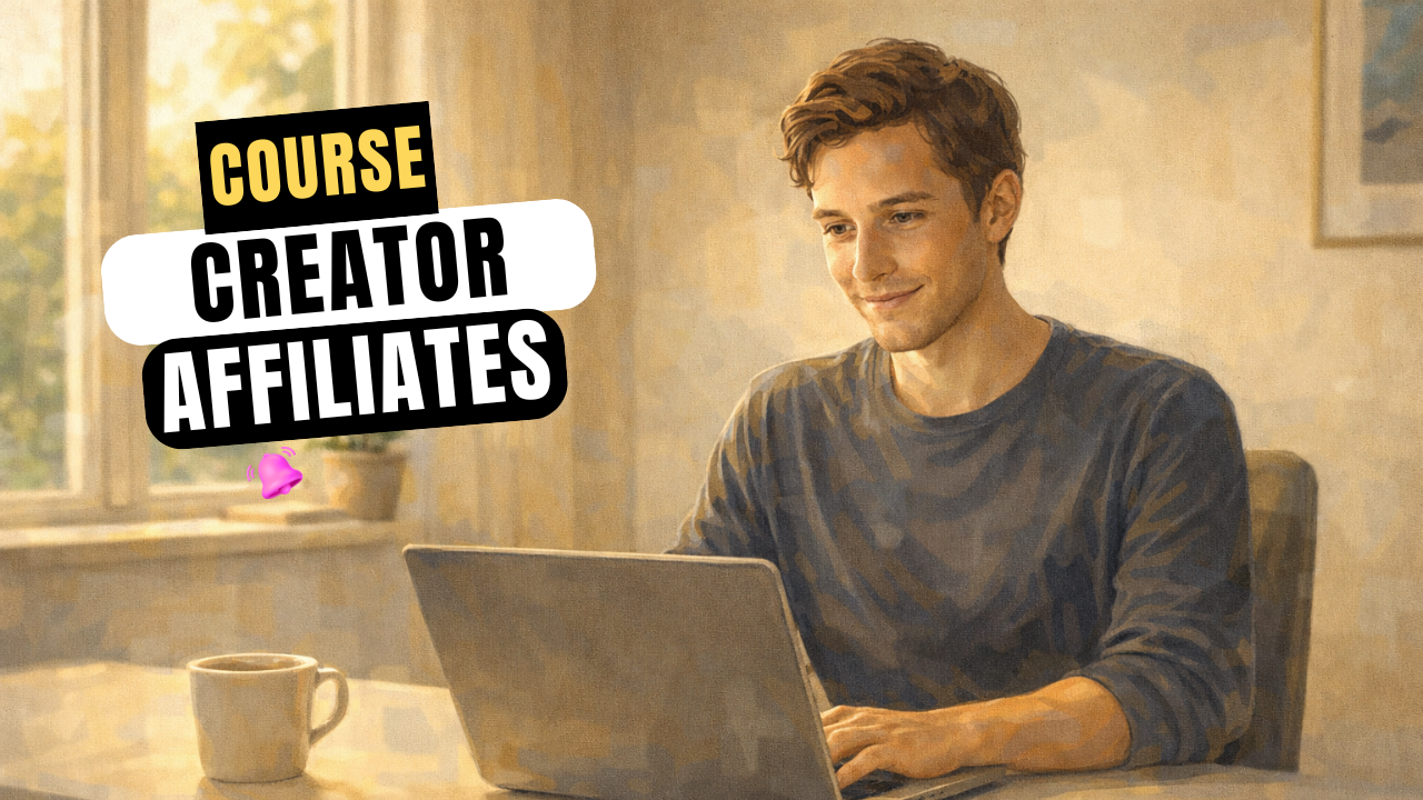 Course creator reviewing affiliate program setup at a desk