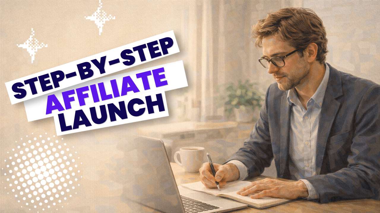 Business owner planning affiliate program launch at a desk