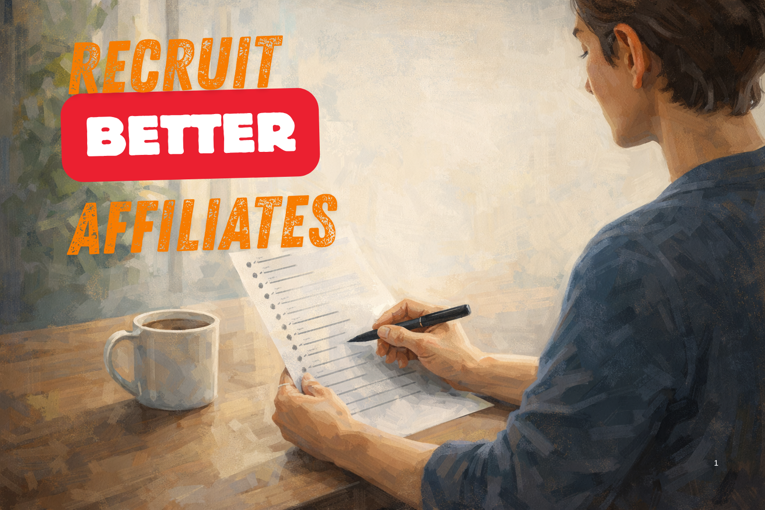 Affiliate manager at a desk reviewing a list of potential affiliate partners