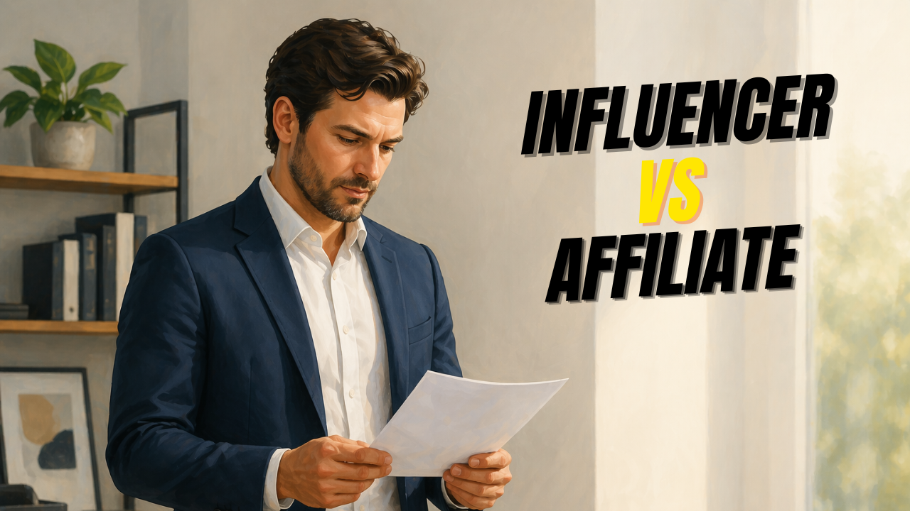 Business owner reviewing two marketing options on a laptop