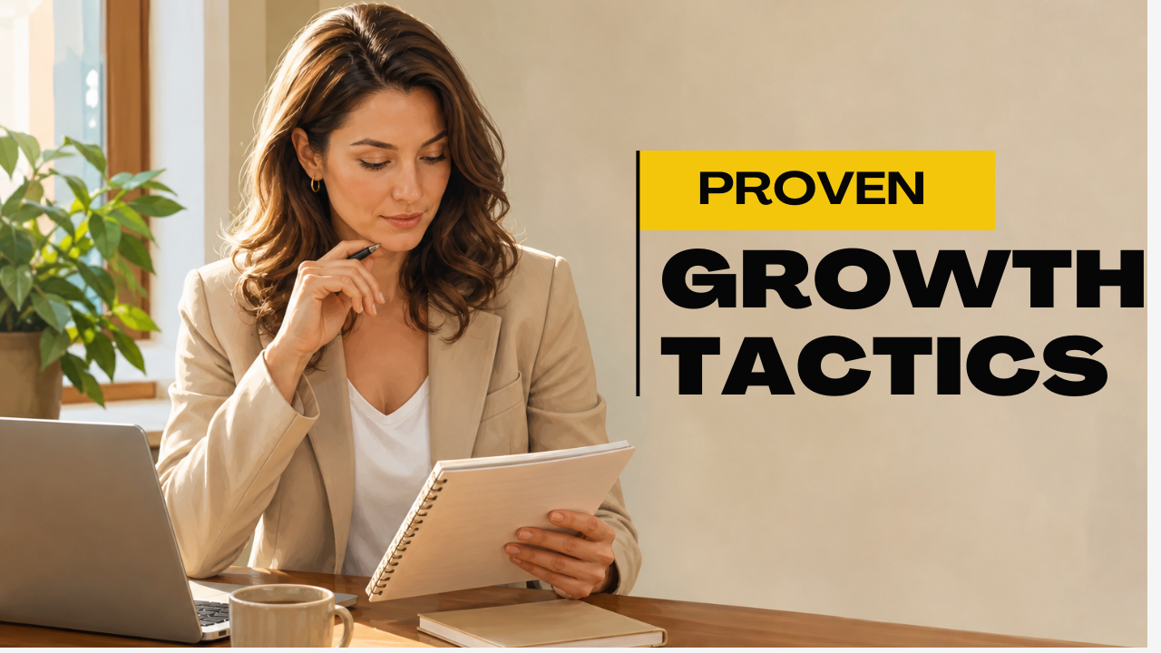 Business owner reviewing affiliate program growth strategies at a bright wooden desk