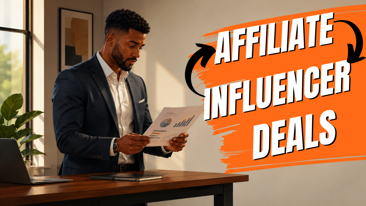 Affiliate manager reviewing hybrid deal terms with a creator