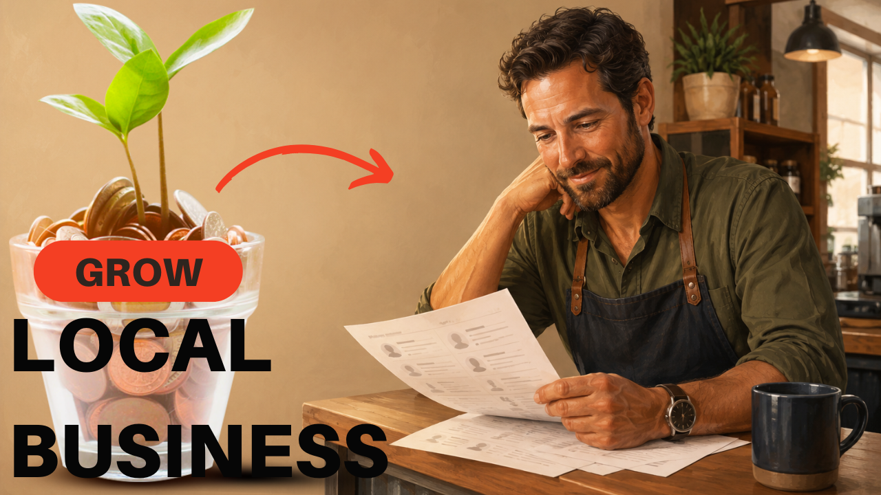 Local business owner reviewing referral program results
