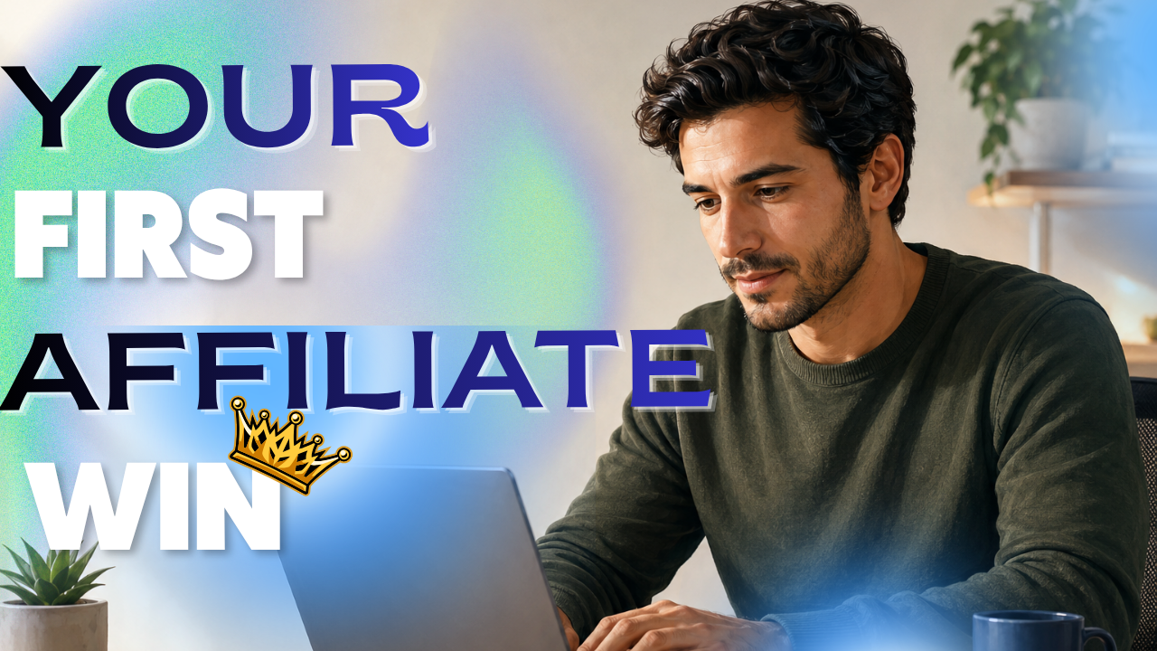 Affiliate marketer working at a laptop in a bright home office setting