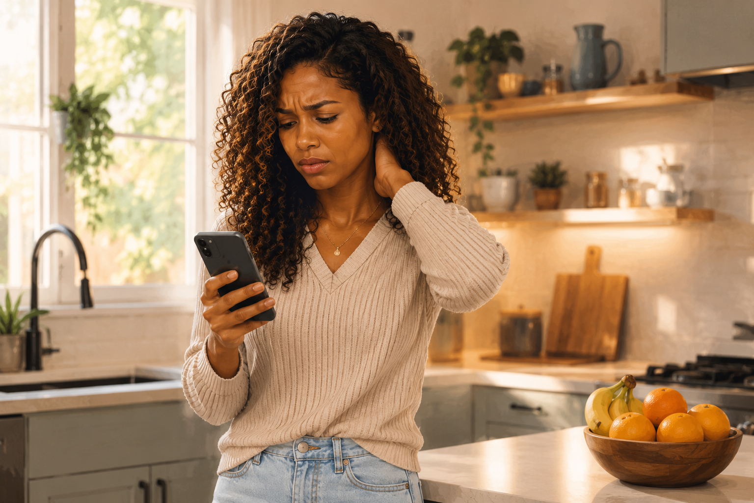 Affiliate marketer looking concerned at a phone after a coupon code failed