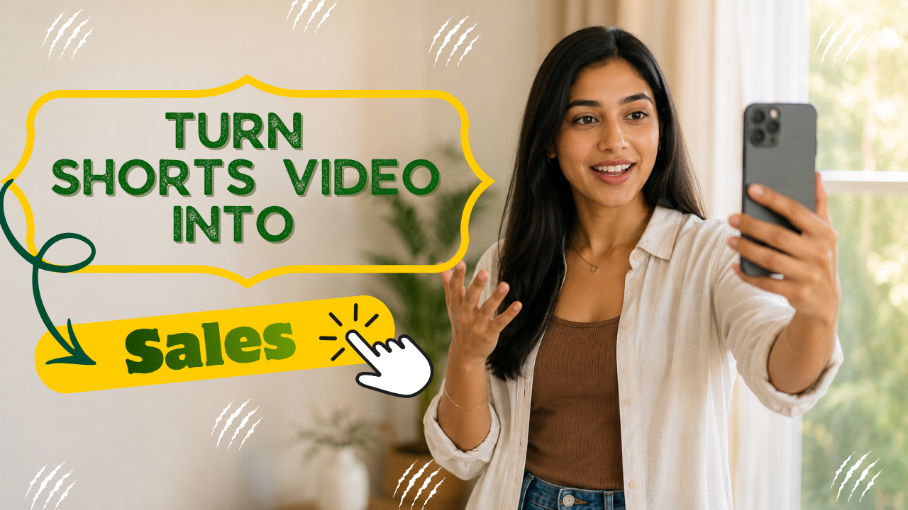Creator holding a phone at arm's length recording a short vertical video in a bright room