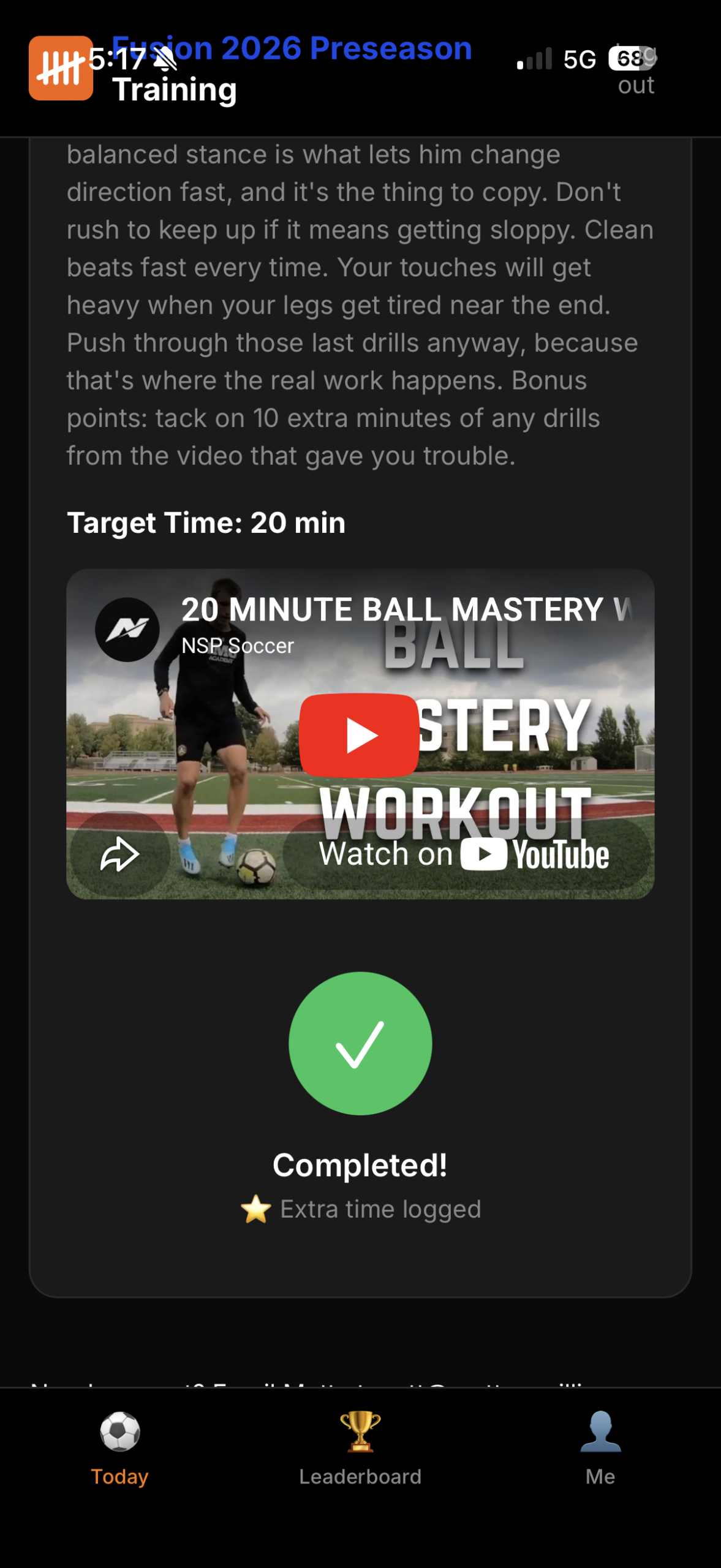 Train Daily player profile with training streak