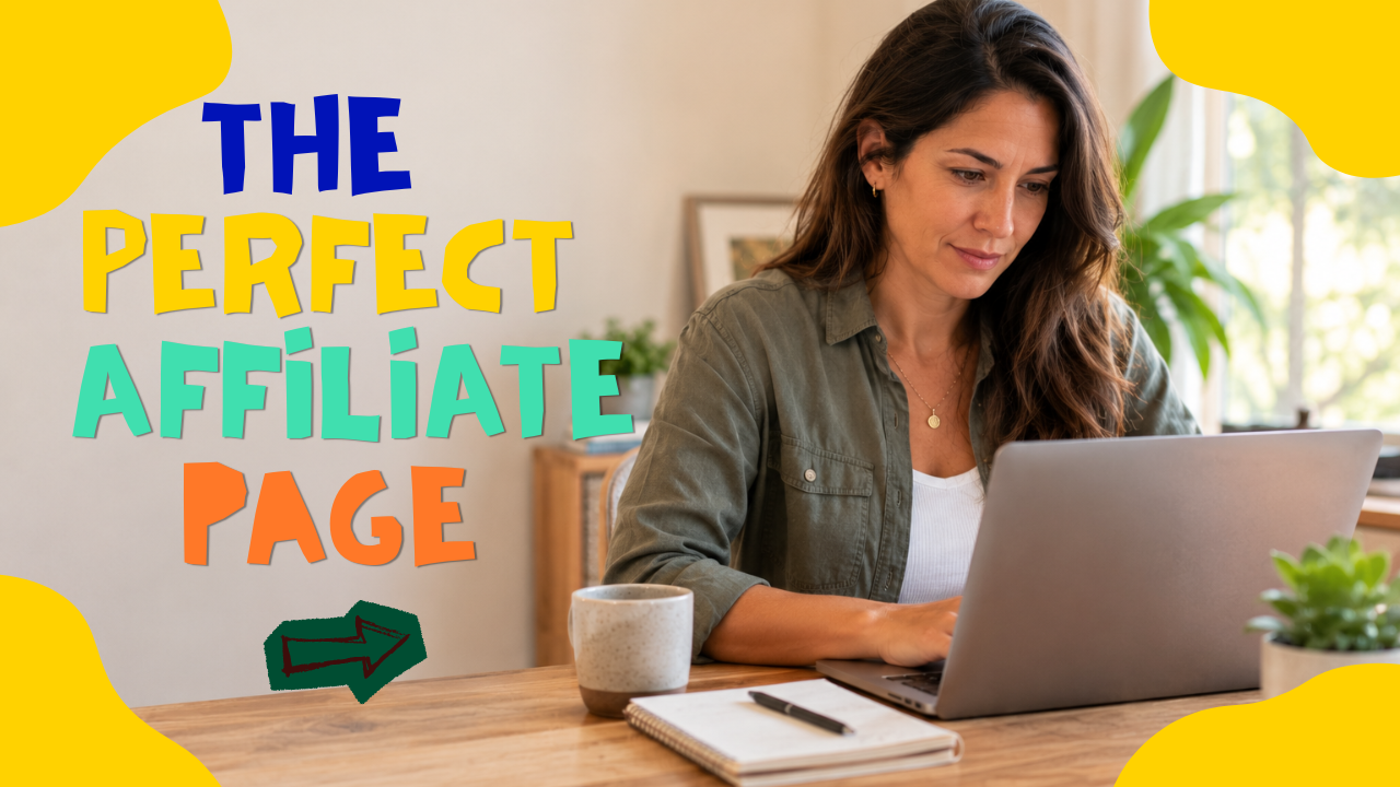 Business owner reviewing an affiliate program page on a laptop at a bright desk