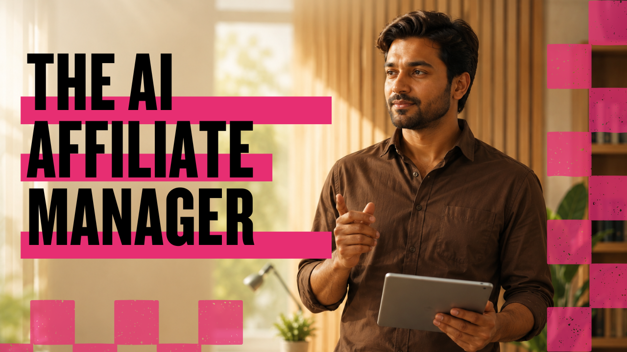 An affiliate manager at a sunlit home office reviewing a printed weekly plan with one hand on a laptop trackpad
