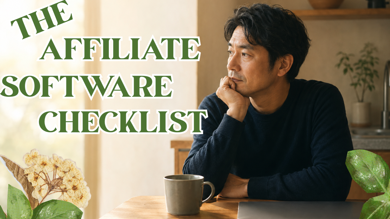 Affiliate manager comparing software options at a kitchen table