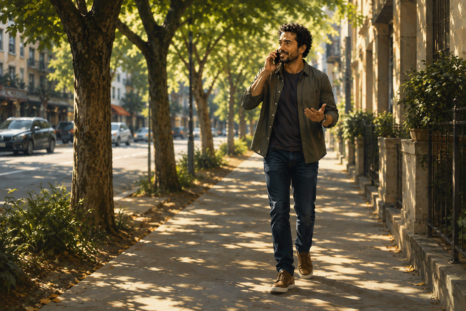 Affiliate manager taking a call while walking outside