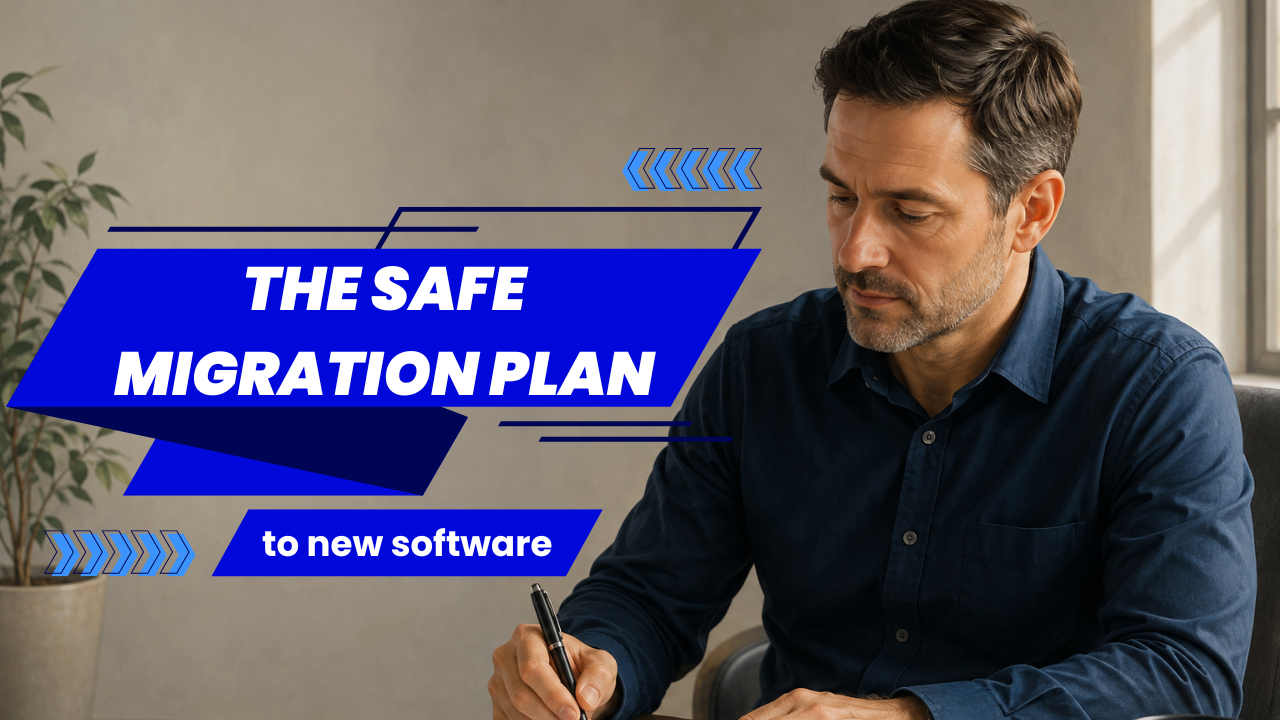 Affiliate manager reviewing a migration plan on a printed checklist