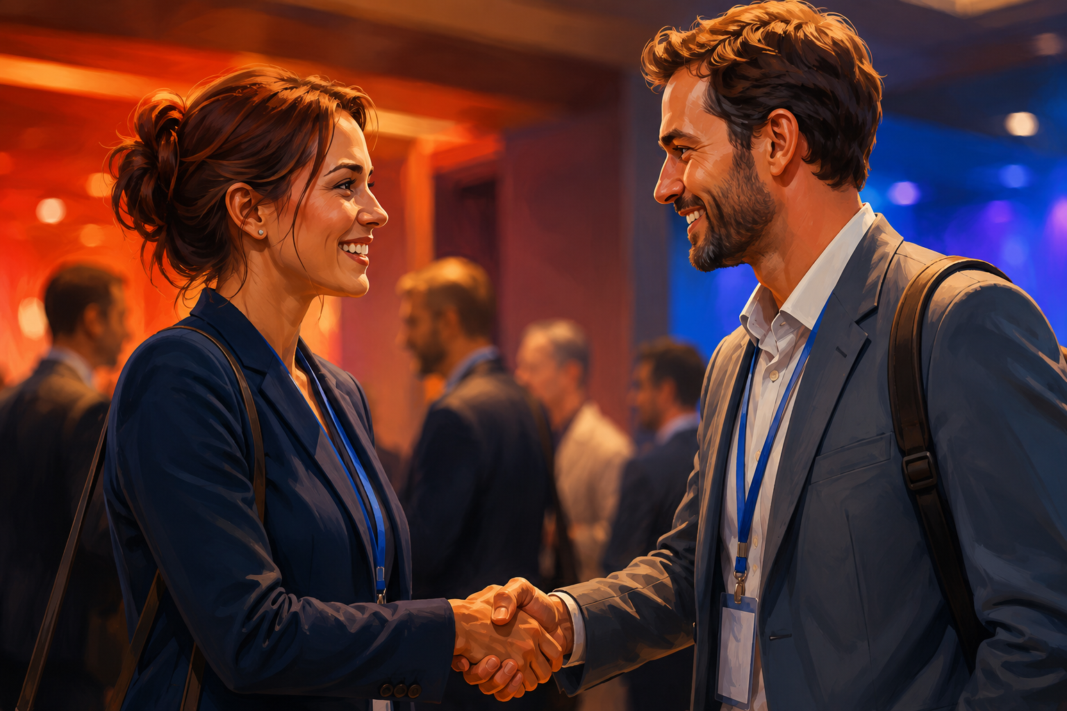 Affiliate manager and partner shaking hands at an event