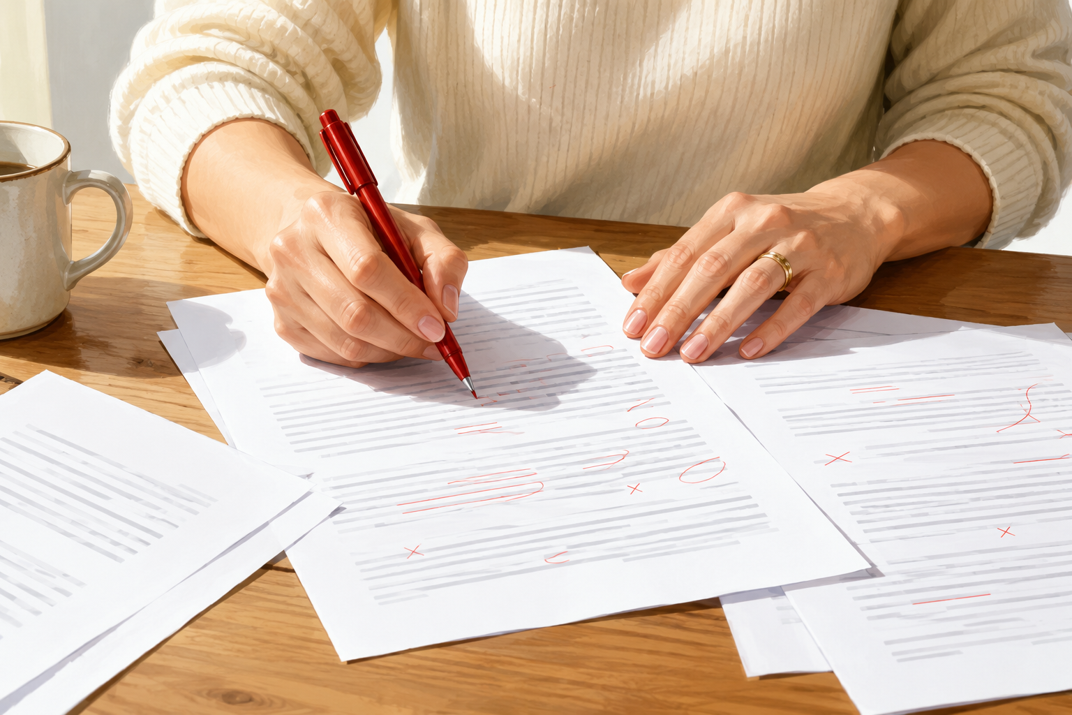 Business owner marking up a printed agreement