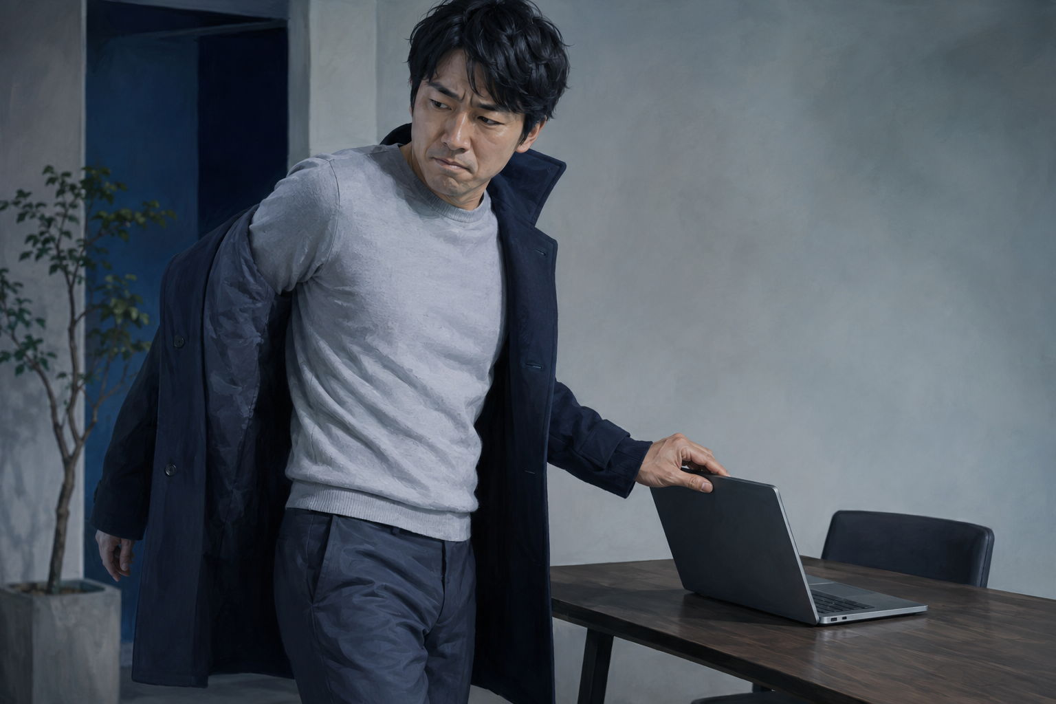 A frustrated shopper closing a laptop and walking away from a desk