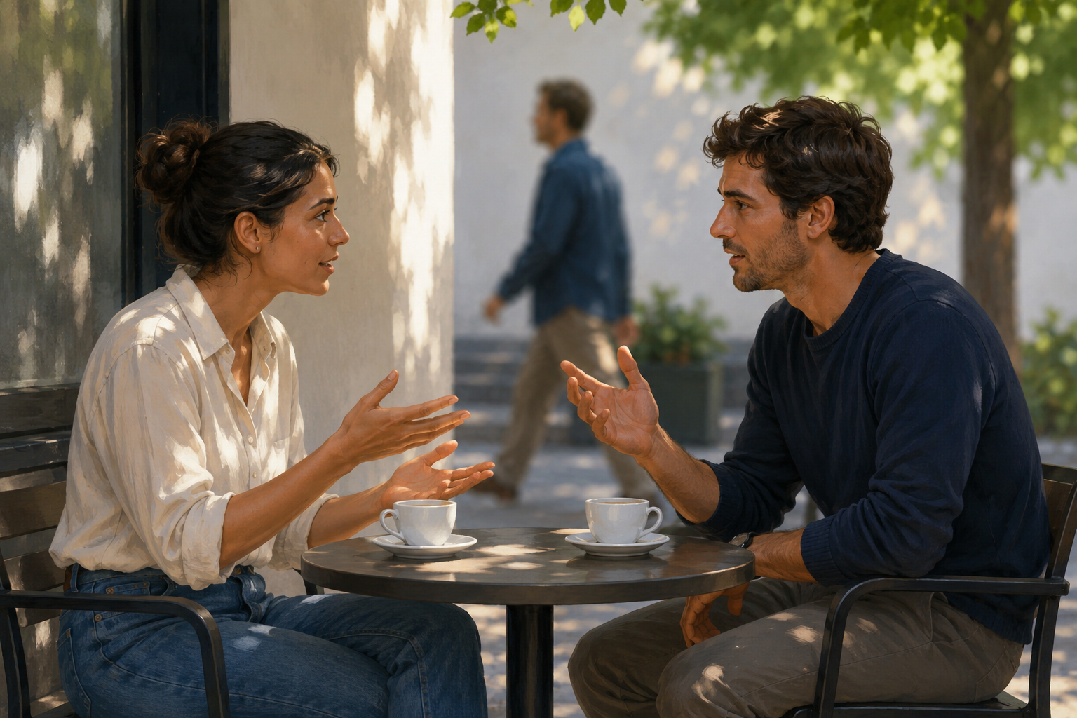 Two people discussing who earns credit for a referral