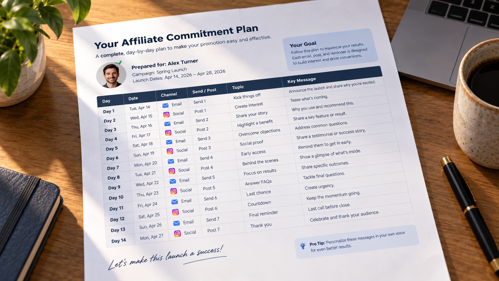 Day-by-day affiliate promo calendar in AffiliateHQ