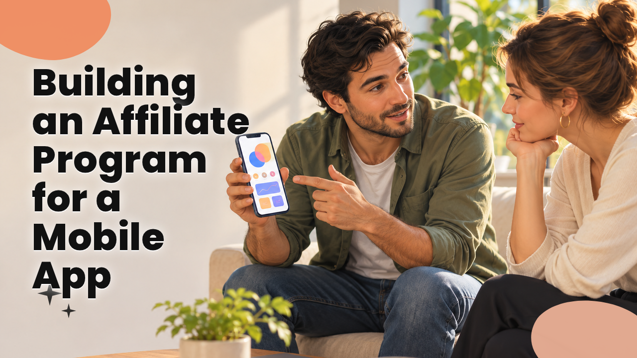Founder holding a phone showing a mobile app while a partner looks on