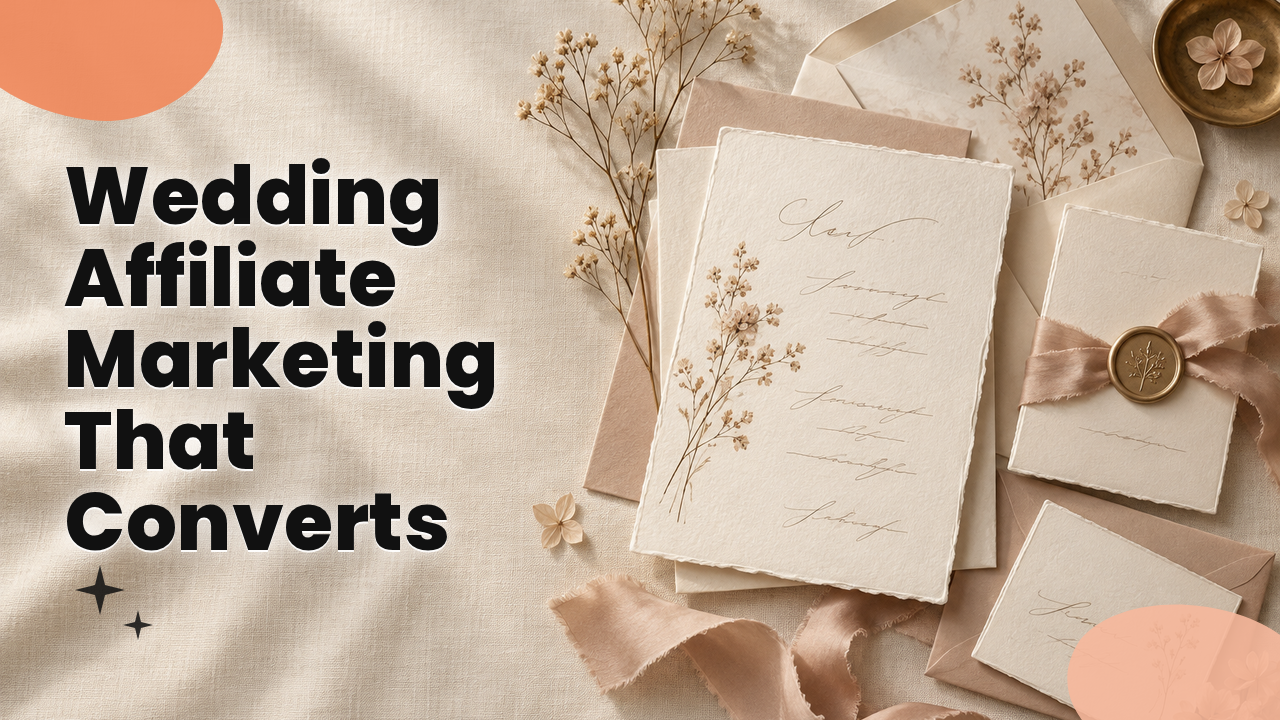 Wedding invitation suite, stationery samples, and dried flowers arranged on a table