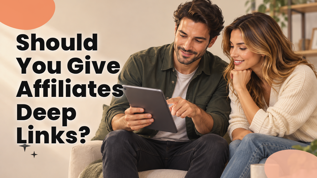Affiliate manager and content creator reviewing a product link on a tablet together