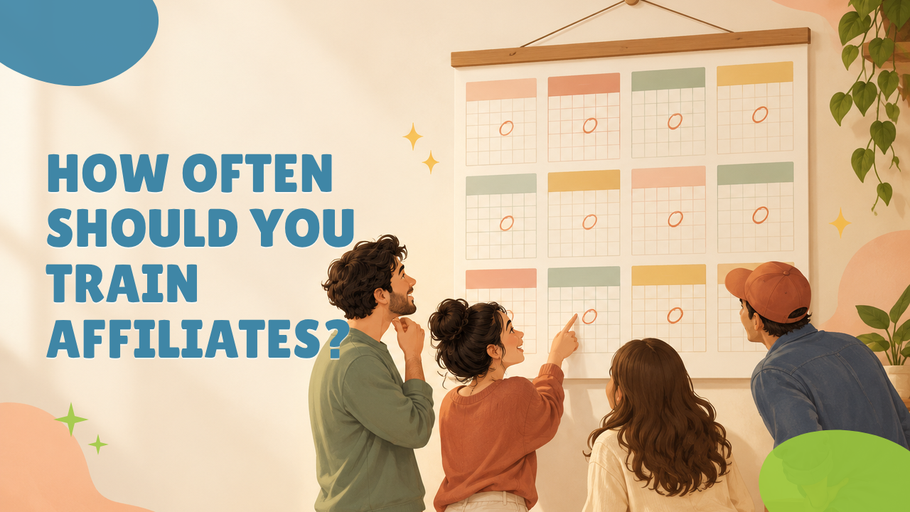 A wall calendar with one date circled each month, small groups of people gathered near it in a warm, illustrated style