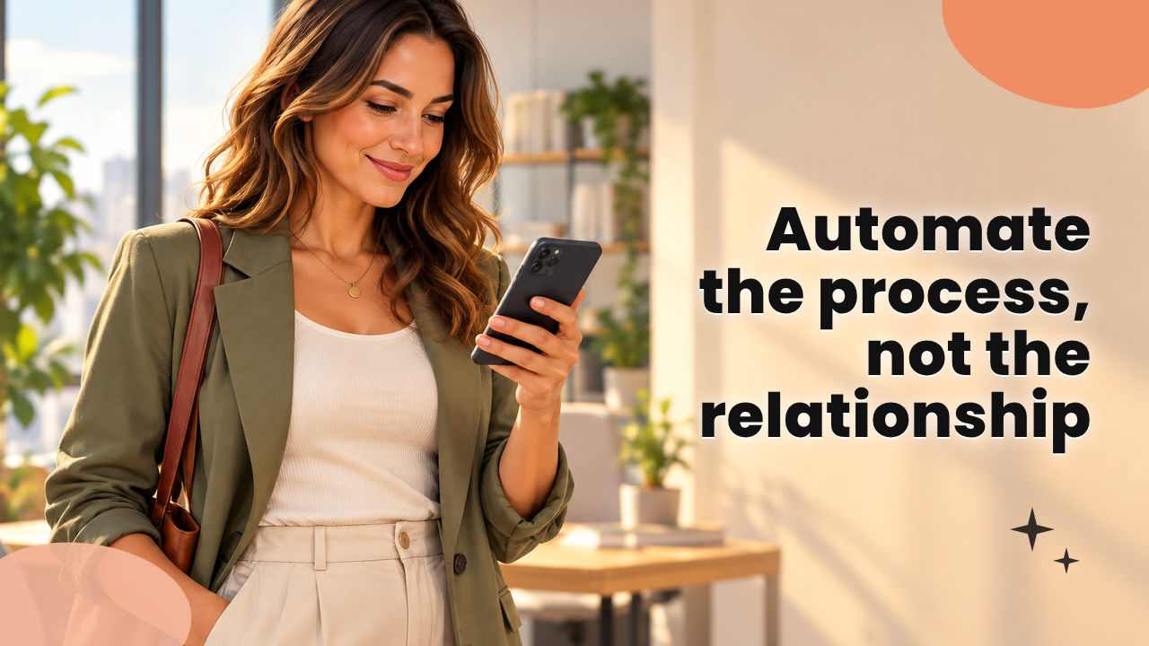 Affiliate manager checking a payout notification on her phone in a bright office