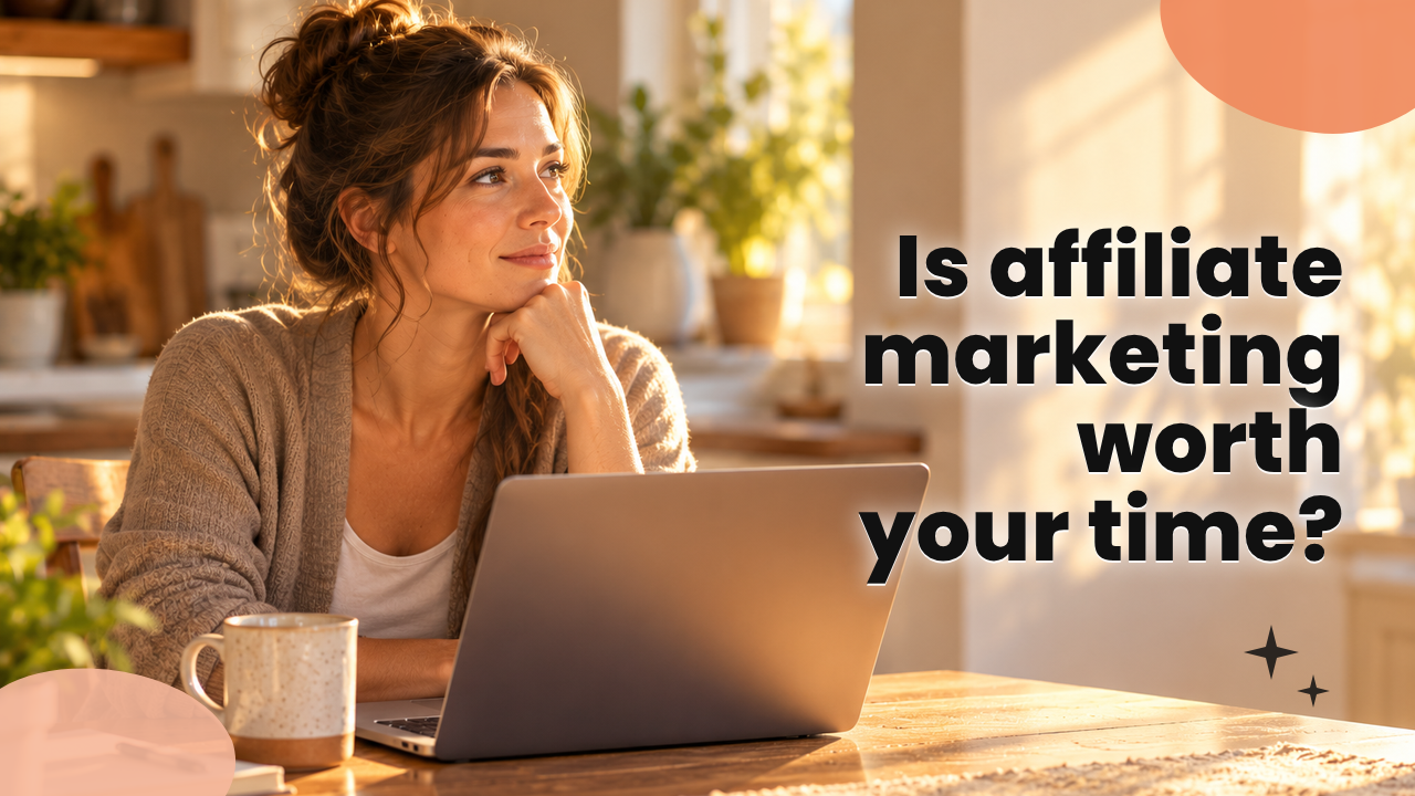 A person sitting at a sunlit kitchen table with a laptop and coffee, thinking